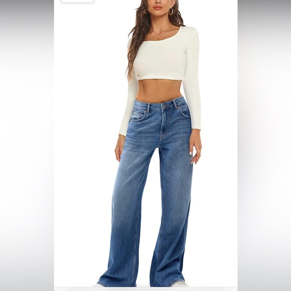 HDLTE Y2K vintage Jean 
Baggy Wide Leg Non-Stretch Fabric High Waist Loose Jean - Picture 6 of 8